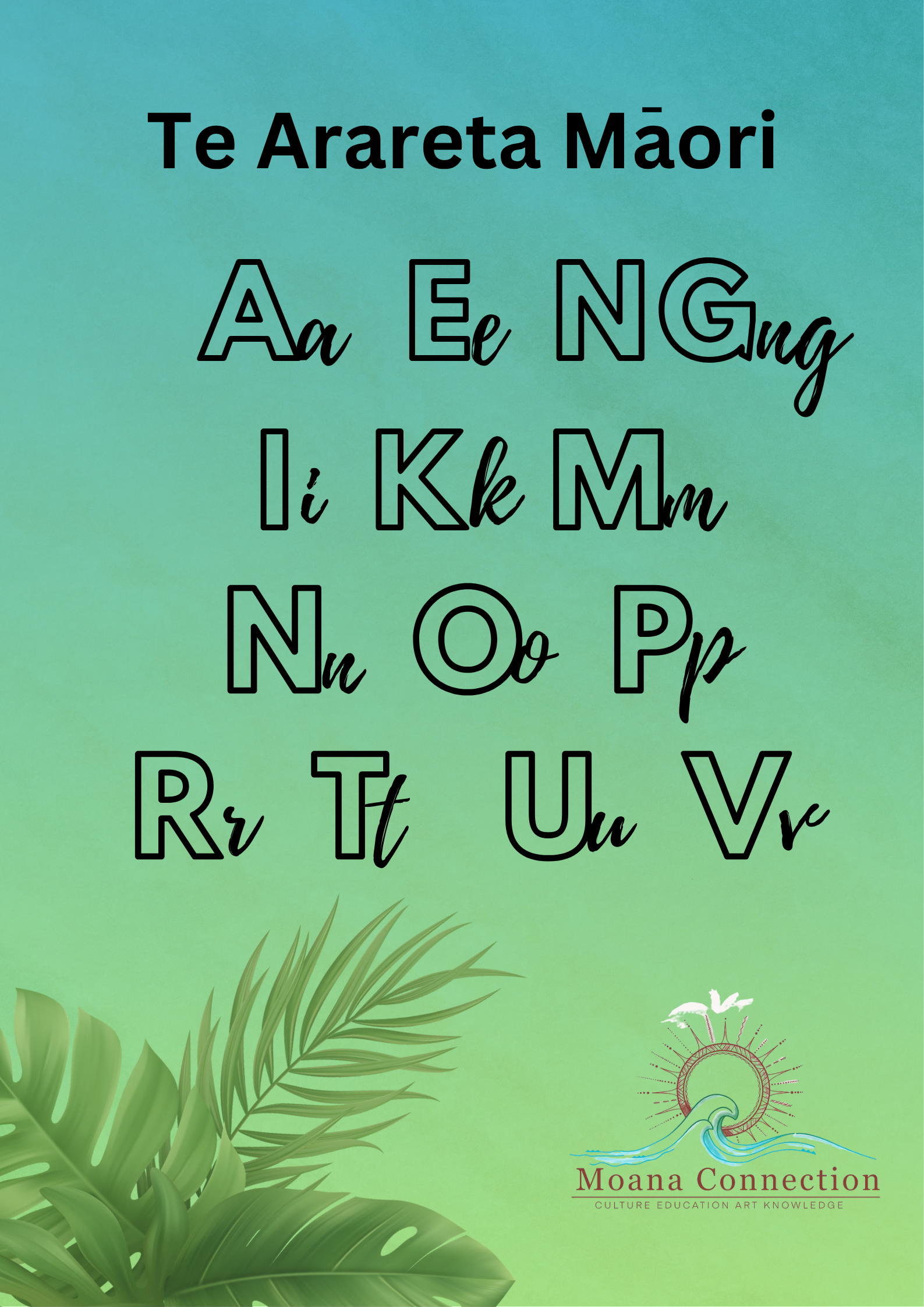 Printable Kuki Airani Māori Alphabet Black & White Educational Posters