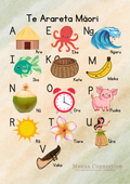 Printable Illustrated Te Arareta Māori Alphabet Poster